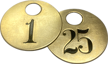 Our Brass Metal Tags are available consecutively numbered or we can make custom tags to suit your needs.