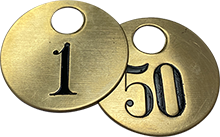Our Brass Metal Tags are available consecutively numbered or we can make custom tags to suit your needs.