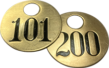 Our Brass Metal Tags are available consecutively numbered or we can make custom tags to suit your needs.