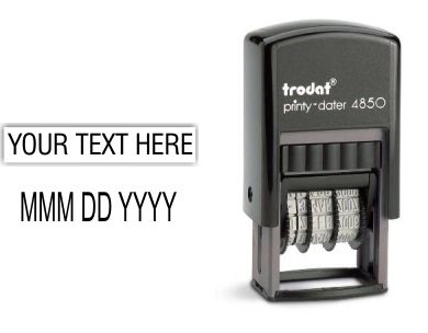 Customize your Trodat Printy 4850 Dater 7/8 in. x 3/16 in.  This small versatile date stamp is great for stamping in small spaces. Use it for RECEIVED, PAID, ENTERED, Invoiced, etc.